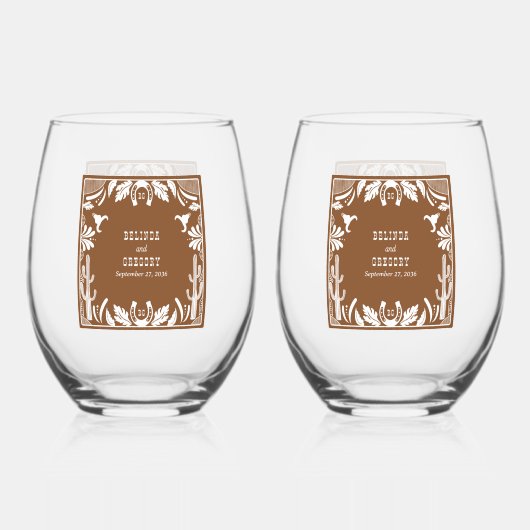 Westerne Country Cowboy Rustic Wedding Wijnglas Zonder Voet (Voorkant)