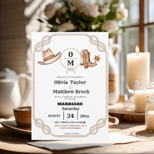 Westerne Country Wedding Rustic Cowboy Monogram Kaart