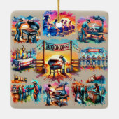 Westerne Cowboy BBQ Cookoff Scènes 1 Keramisch Ornament (Achterkant)