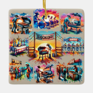 Westerne Cowboy BBQ Cookoff Scènes 1 Keramisch Ornament
