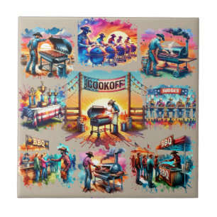 Westerne Cowboy BBQ Cookoff Scènes 1 Tegeltje