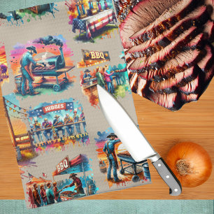 Westerne Cowboy BBQ Cookoff Scènes 1 Theedoek