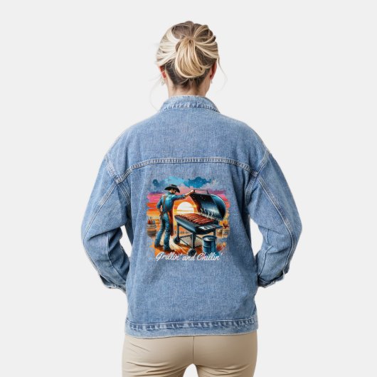 Westerne Cowboy BBQ Grillin' en Chillin' Denim Jacket (Model)