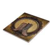 Westerne cowboy Boot, land met verbijsterde schuur Tegeltje (Zijkant)