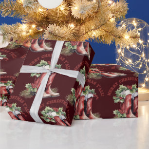 Westerne Cowboy Boot Merry Christmas Y'all Cadeaupapier