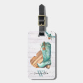 Westerne Cowboy Boot Monogram Boho Wood Bagagelabel (Voorkant verticaal)