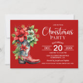 Westerne Cowboy Boot Red Christmas Party Kaart (Voorkant)