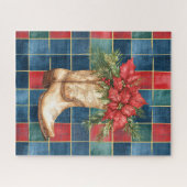 Westerne Cowboy Boot Red Floral Christmas Legpuzzel (Horizontaal)