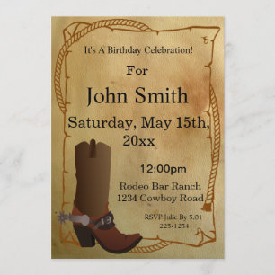 Westerne Cowboy Boot Uitnodiging