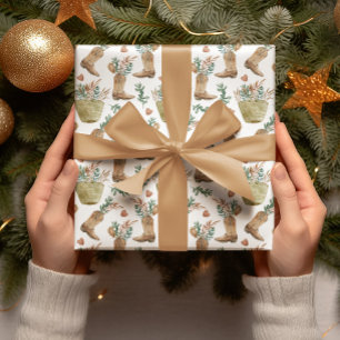 Westerne Cowboy Boot Woodland Christmas Cadeaupapier