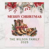 Westerne Cowboy Boots Merry Christmas Wijnlabel Wijn Etiket (Enkel label)