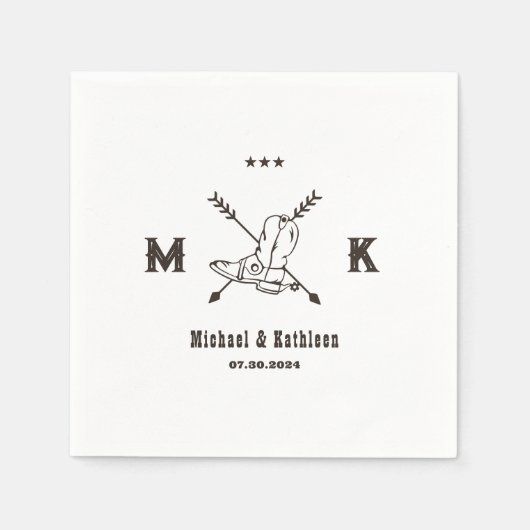 Westerne Cowboy Boots Monogram Boho Country Wedden Servet (Voorkant)