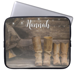 Westerne Cowboy Boots Rustic Barn Monogram Laptop Sleeve