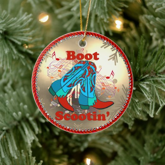 Westerne Cowboy Boots Scootin Line Dance Kerstmis Keramisch Ornament (Boom)