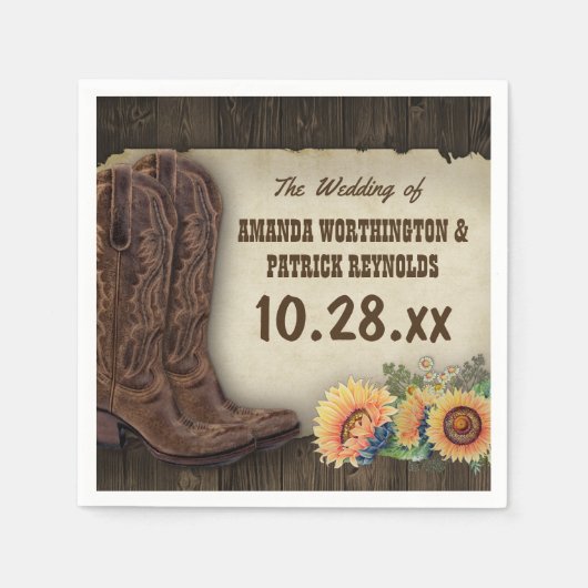 Westerne Cowboy Boots Zonnebloem bruiloft servette Servet (Voorkant)