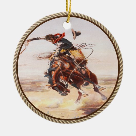 Westerne Cowboy Bronc Rider Keramisch Ornament (Voorkant)