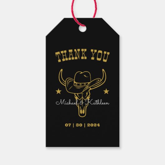 Westerne Cowboy Bull Skull Rustic Country Weddensc Cadeaulabel (Voorkant)