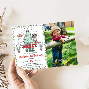 Westerne Cowboy Christmas Sweet One Verjaardagsfot Kaart
