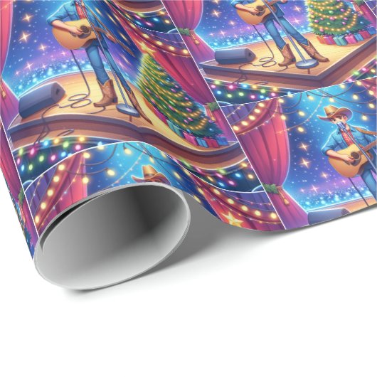 Westerne Cowboy Country Singer Christmas Cadeaupapier (Rol Hoek)