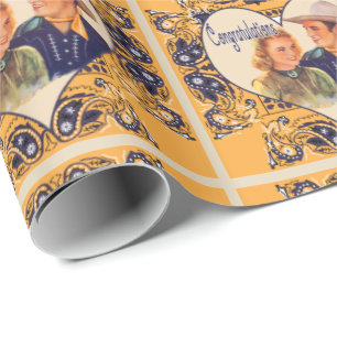 Westerne Cowboy Cowgirl Gefeliciteerd Gift Cadeaupapier