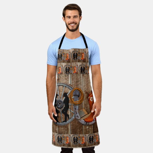 Westerne Cowboy Cowgirl Hoefijzer Wagon Wiel Schort (Gedragen)