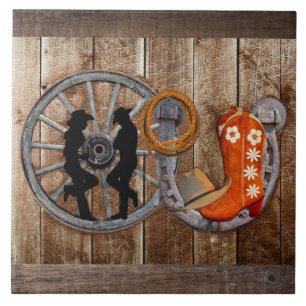 Westerne Cowboy Cowgirl Hoefijzer Wagon Wiel Tegeltje