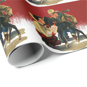 Westerne Cowboy Cowgirl Horse 2 kerst Cadeaupapier