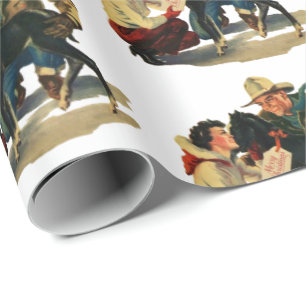 Westerne Cowboy Cowgirl Horse Kerstmis 3 Cadeaupapier