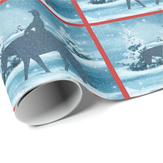 Westerne Cowboy Cowgirl Horse Winter Scene Wrappin Cadeaupapier (Rol Hoek)