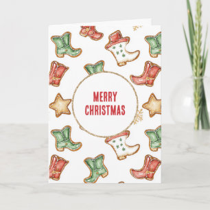 Westerne Cowboy Cowgirl Red Green Boots Kerst Kaart