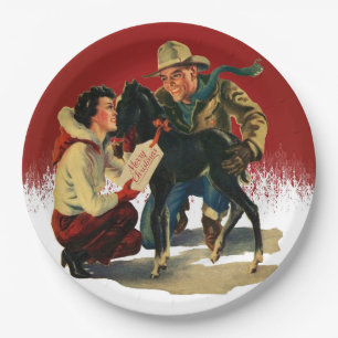 Westerne Cowboy Cowgirl voor kerstmis Papieren Bordje