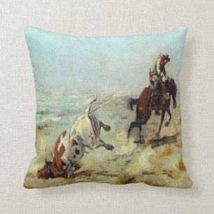  Westerne cowboy die een steiger roping Kussen