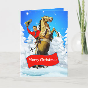  Westerne cowboy die paarden kweken Merry Christm Kaart