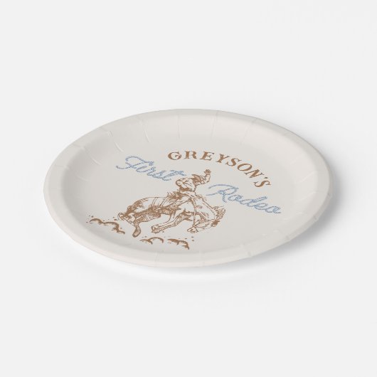 Westerne cowboy eerste rodeo 1e verjaardag papieren bordje (Gekanteld)