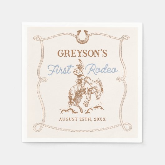 Westerne cowboy eerste rodeo 1e verjaardag servet (Voorkant)