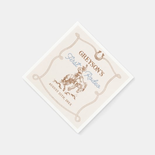 Westerne cowboy eerste rodeo 1e verjaardag servet (Hoek)