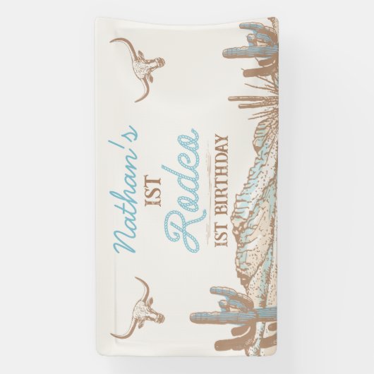 Westerne cowboy eerste rodeo verjaardagsbanner spandoek (Verticaal)