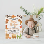 Westerne Cowboy Eerste Rodeo Verjaardagsfoto Uitno Bedankkaart (Staand voorkant)