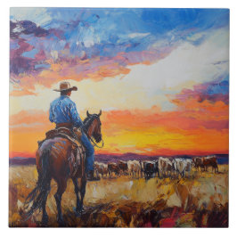 Westerne Cowboy en Herd Tegel Trivet Tegeltje