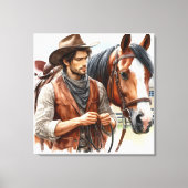 Westerne Cowboy en Horse Stretched Canvas Afdruk (Voorkant)