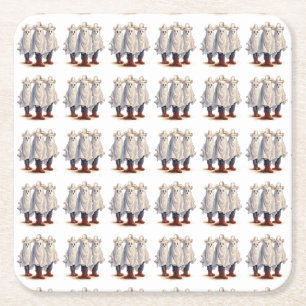 Westerne Cowboy Ghosts Spooky Halloween Pattern Vierkante Kartonnen Onderzetter
