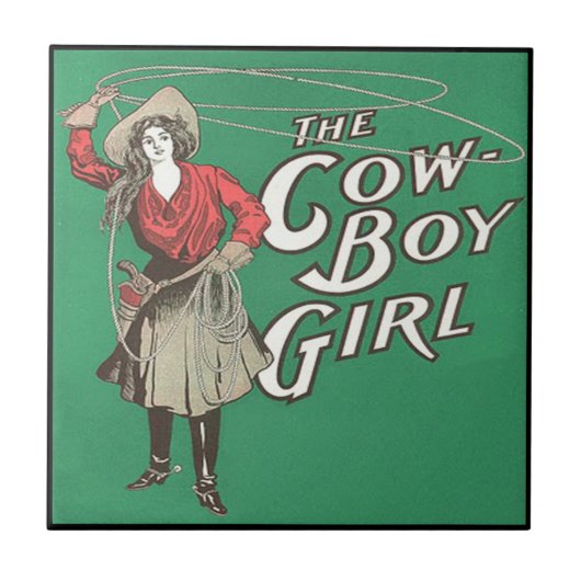 Westerne Cowboy Girl Roping Tegeltje (Voorkant)