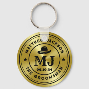 Westerne Cowboy  Gold Monogram Groomsmen Sleutelhanger