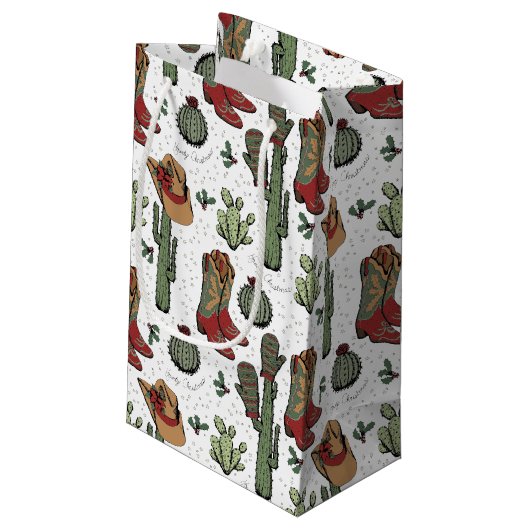 Westerne Cowboy Kerst Rood en Groen Klein Cadeauzakje (Achterkant Gekanteld)