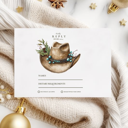 Westerne Cowboy kerstbruiloft RSVP Kaartje