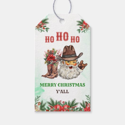 Westerne Cowboy Kerstfeest Cadeaulabel (Voorkant)