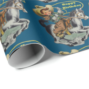  Westerne Cowboy Kind Horse Rope Birthday Cadeaupapier