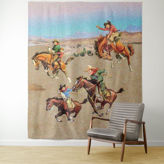  Westerne Cowboy-Kinderen op paarden Wandkleed (In situ)