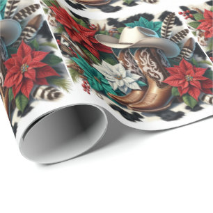 Westerne Cowboy Laarzen Bloemen Koeienhuid Kerst Cadeaupapier