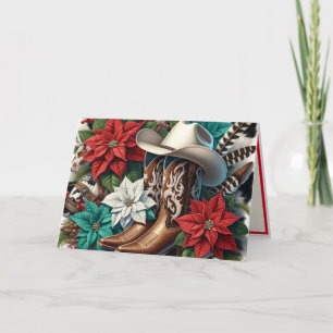 Westerne Cowboy Laarzen Bloemen Koeienhuid Kerst Kaart